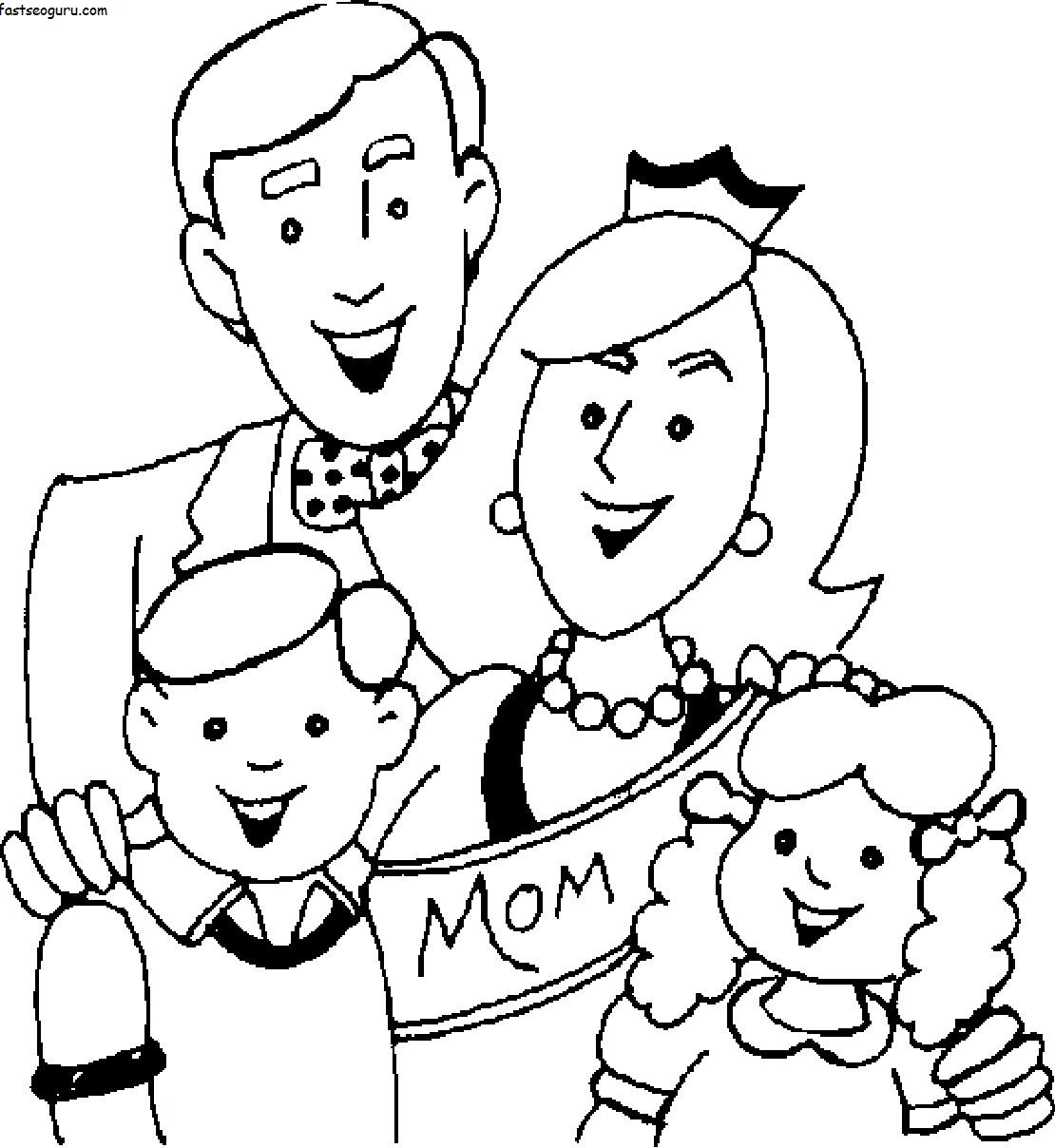 Printable mothers day  with happy family coloring page